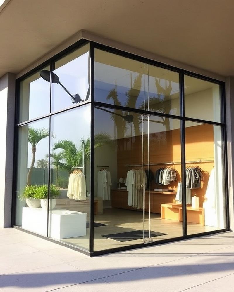 Modern glass storefront with slim black framing